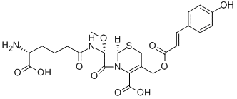 (6R,7S)-7α-[[(R)-5-Amino-5-carboxy-1-oxopentyl]amino]-3-[[[(E)-3-(4-hydroxyphenyl)-1-oxo-2-propenyl]oxy]methyl]-7-methoxy-8-oxo-5-thia-1-azabicyclo[4.2.0]oct-2-ene-2-carboxylic acid 结构式