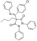 3,5-Pyrazolidinedione, 4-butyl-4-((4-chlorophenyl)(phenylimino)methyl) -1,2-diphenyl- 结构式