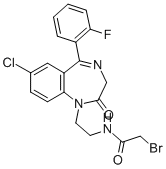 2-ブロモ-N-[2-[7-クロロ-5-(2-フルオロフェニル)-2,3-ジヒドロ-2-オキソ-1H-1,4-ベンゾジアゼピン-1-イル]エチル]アセトアミド 化学構造式