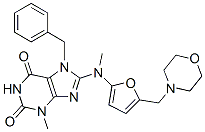1H-Purine-2,6-dione,  3,7-dihydro-3-methyl-8-[methyl[5-(4-morpholinylmethyl)-2-furanyl]amino]-7-(phenylmethyl)- 化学構造式