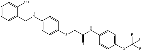 2-((4-[(2-HYDROXYBENZYL)AMINO]PHENYL)SULFANYL)-N-[4-(TRIFLUOROMETHOXY)PHENYL]ACETAMIDE Struktur