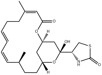 (4R)-4-[(1R,4Z,8E,10Z,12S,15R,17R)-17-ヒドロキシ-5,12-ジメチル-3-オキソ-2,16-ジオキサビシクロ[13.3.1]ノナデカ-4,8,10-トリエン-17-イル]-2-チアゾリジノン 化学構造式