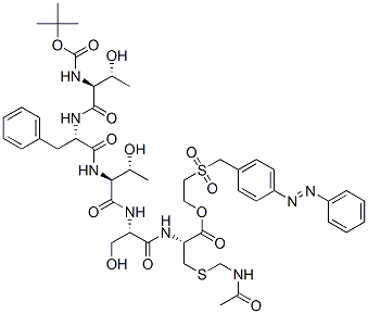 2-[[[4-(phenylazo)phenyl]methyl]sulphonyl]ethyl S-(acetamidomethyl)-N-[N-[N-[N-[N-(tert-butoxycarbonyl)-L-threonyl]-3-phenyl-L-alanyl]-L-threonyl]-L-seryl]-L-cysteinate Structure