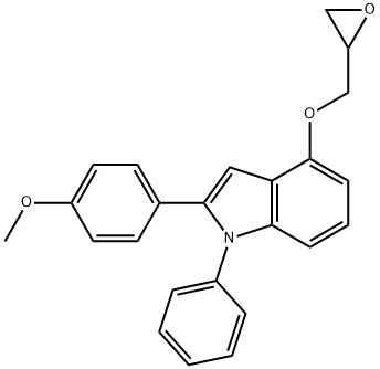 2-(p-メトキシフェニル)-4-(オキシラニルメトキシ)-1-フェニル-1H-インドール 化学構造式