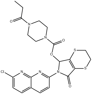 6-(7-chloro-1,8-naphthyridin-2-yl)-2,3,6,7-tetrahydro-7-oxo-5H-1,4-dithiino[2,3-c]pyrrol-5-yl 4-propionylpiperazine-1-carboxylate 结构式