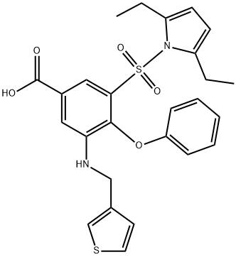 3-((2,5-Diethyl-1H-pyrrol-1-yl)sulfonyl)-4-phenoxy-5-((3-thienylmethyl )amino)benzoic acid,76557-33-0,结构式