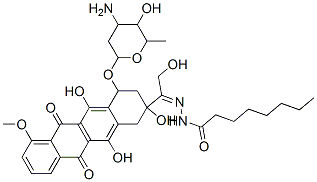 N-[[1-[4-(4-amino-5-hydroxy-6-methyl-oxan-2-yl)oxy-2,5,12-trihydroxy-7 -methoxy-6,11-dioxo-3,4-dihydro-1H-tetracen-2-yl]-2-hydroxy-ethylidene ]amino]octanamide 结构式