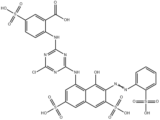 2-[[4-chloro-6-[[8-hydroxy-3,6-disulpho-7-[(2-sulphophenyl)azo]-1-naphthyl]amino]-1,3,5-triazin-2-yl]amino]-5-sulphobenzoic acid 结构式