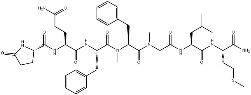 5-オキソ-L-Pro-L-Gln-L-Phe-N-メチル-L-Phe-N-メチル-Gly-L-Leu-L-Met-NH2 化学構造式