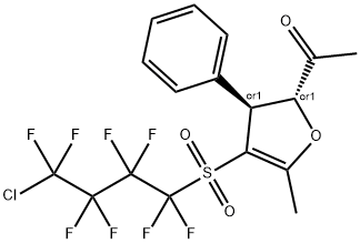 1-((2S,3R)-4-(4-CHLORO-1,1,2,2,3,3,4,4-OCTAFLUOROBUTYLSULFONYL)-5-METHYL-3-PHENYL-2,3-DIHYDROFURAN-2-YL)ETHANONE 化学構造式