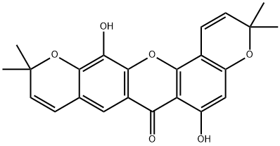 6,13-Dihydroxy-3,3,11,11-tetramethyl-3H,7H,11H-dipyrano[3,2-b:3',2'-h]xanthen-7-one Struktur