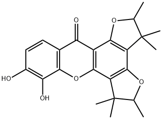 2,3,5,6-Tetrahydro-8,9-dihydroxy-2,3,3,5,6,6-hexamethyl-12H-difuro[2,3-a:2',3'-c]xanthen-12-one Struktur