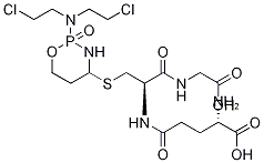 (2S)-2-アミノ-4-{[(1R)-2-({2-[ビス(2-クロロエチル)アミノ]-2-オキソ-1,3,2λ5-オキサザホスフィナン-4-イル}スルファニル)-1-[(カルボキシメチル)カルバモイル]エチル]カルバモイル}ブタン酸 化学構造式