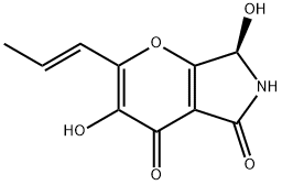 Pyrano[3,2-b]pyrrole-3,7-dione, 1,2-dihydro-2,6-dihydroxy-5-(1E)-1-propenyl-, (2R)- (9CI) 结构式