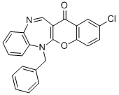 (1)Benzopyrano(2,3-b)(1,5)benzodiazepin-13(6H)-one, 2-chloro-6-(phenyl methyl)- Structure
