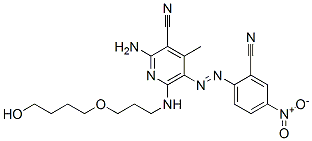 2-氨基-5-(2-氰基-4-硝基苯偶氮基)-6-[[3-(4-羟基丁氧基)丙基]氨基]-4-甲基-3-吡啶甲腈, 77737-04-3, 结构式