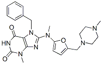 1H-Purine-2,6-dione,  3,7-dihydro-3-methyl-8-[methyl[5-[(4-methyl-1-piperazinyl)methyl]-2-furanyl]amino]-7-(phenylmethyl)- Structure