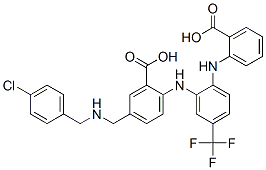 Benzoic  acid,  2-[[2-[(2-carboxyphenyl)amino]-5-(trifluoromethyl)phenyl]amino]-5-[[[(4-chlorophenyl)methyl]amino]methyl]- Structure