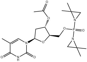 チミジン3'-アセタート=5'-[ビス(2,2-ジメチル-1-アジリジニル)ホスフィン酸] 化学構造式