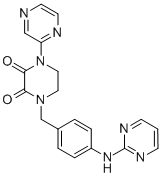 1-Pyrazinyl-4-((4-(2-pyrimidinylamino)phenyl)methyl)-2,3-piperazinedio ne,77917-35-2,结构式