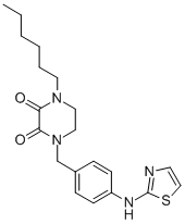 1-Hexyl-4-((4-(2-thiazolylamino)phenyl)methyl)-2,3-piperazinedione 结构式