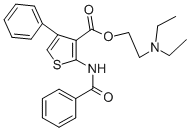 3-Thiophenecarboxylic acid, 2-(benzoylamino)-4-phenyl-, 2-(diethylamin o)ethyl ester Struktur