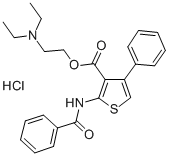 3-티오펜카르복실산,2-(벤조일아미노)-4-페닐-,2-(디에틸아민o)에틸에스테르,모노염산염