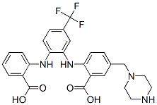 Benzoic  acid,  2-[[2-[(2-carboxyphenyl)amino]-5-(trifluoromethyl)phenyl]amino]-5-(1-piperazinylmethyl)- 结构式