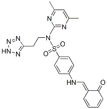 N-(4,6-dimethylpyrimidin-2-yl)-4-[[(Z)-(6-oxo-1-cyclohexa-2,4-dienylid ene)methyl]amino]-N-[2-(2H-tetrazol-5-yl)ethyl]benzenesulfonamide 结构式