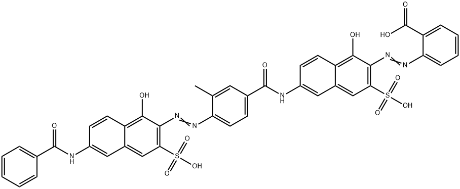 2-[[6-[[4-[[6-(Benzoylamino)-1-hydroxy-3-sulfo-2-naphthalenyl]azo]-3-methylbenzoyl]amino]-1-hydroxy-3-sulfo-2-naphthalenyl]azo]benzoic acid Struktur