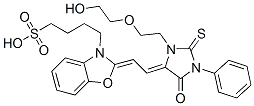 4-[2-[2-[1-[2-(2-ヒドロキシエトキシ)エチル]-4-オキソ-3-フェニル-2-チオキソイミダゾリジン-5-イリデン]エチリデン]-2,3-ジヒドロベンゾオキサゾール-3-イル]ブタン-1-スルホン酸 化学構造式