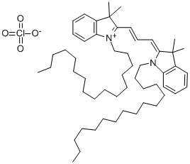 過塩素酸1,1'-ジヘキサデシル-3,3,3',3'-テトラメチルインドカルボシアニン [DIIC16(3)] 化学構造式