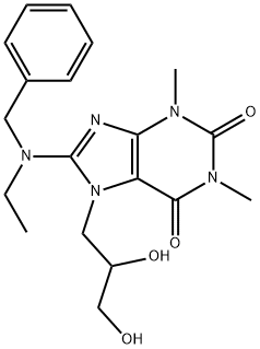 1H-Purine-2,6-dione, 3,7-dihydro-7-(2,3-dihydroxypropyl)-1,3-dimethyl- 8-(ethyl(phenylmethyl)amino)- Structure