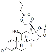酪酸11β-ヒドロキシ-16α,17-[(1-メチルエチリデン)ビス(オキシ)]-3,20-ジオキソプレグナ-1,4-ジエン-21-イル 化学構造式