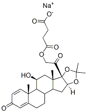 Pregna-1,4-diene-3,20-dione, 21-(3-carboxy-1-oxopropoxy)-11-hydroxy-16,17-[(1-methylethylidene)bis(oxy)]-, monosodium salt, (11beta,16alpha)- Struktur