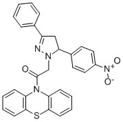 10-((4,5-Dihydro-5-(4-nitrophenyl)-3-phenyl-1H-pyrazol-1-yl)acetyl)-10 H-phenothiazine 化学構造式
