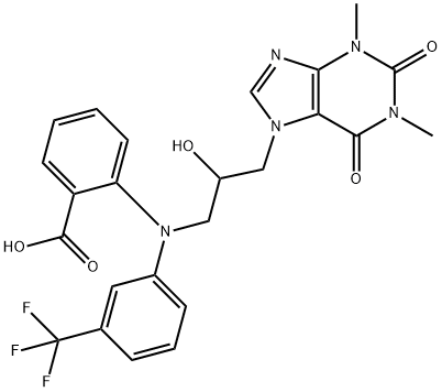 Benzoic  acid,  2-[[2-hydroxy-3-(1,2,3,6-tetrahydro-1,3-dimethyl-2,6-dioxo-7H-purin-7-yl)propyl][3-(trifluoromethyl)phenyl]amino]-|