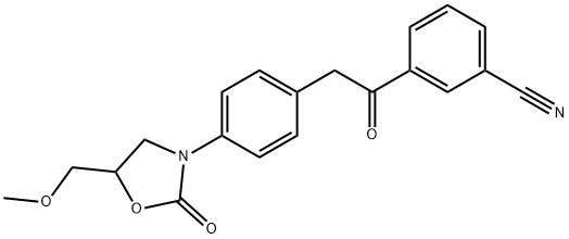 3-[2-[4-[5-(methoxymethyl)-2-oxo-oxazolidin-3-yl]phenyl]acetyl]benzoni trile Struktur