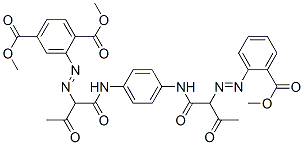 dimethyl 2-[[1-[[[4-[[2-[[2-(methoxycarbonyl)phenyl]azo]-1,3-dioxobutyl]amino]phenyl]amino]carbonyl]-2-oxopropyl]azo]terephthalate Struktur