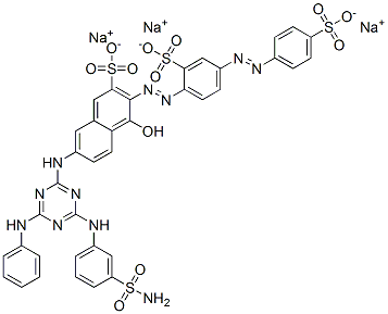 trisodium 7-[[4-[[3-(aminosulphonyl)phenyl]amino]-6-anilino-1,3,5-triazin-2-yl]amino]-4-hydroxy-3-[[2-sulphonato-4-[(4-sulphonatophenyl)azo]phenyl]azo]naphthalene-2-sulphonate Structure