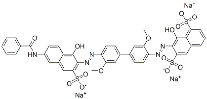 trisodium 7-[[4'-[[6-(benzoylamino)-1-hydroxy-3-sulphonato-2-naphthyl]azo]-3,3'-dimethoxy[1,1'-biphenyl]-4-yl]azo]-8-hydroxynaphthalene-1,6-disulphonate Structure