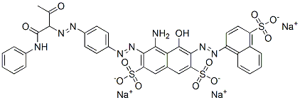 trisodium 4-amino-5-hydroxy-3-[[4-[[2-oxo-1-[(phenylamino)carbonyl]propyl]azo]phenyl]azo]-6-[(4-sulphonato-1-naphthyl)azo]naphthalene-2,7-disulphonate Structure