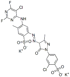 4-[(5-氯-2,6-二氟-4-嘧啶基)氨基]-2-[[1-(3-氯-4-磺苯基)-4,5-二氢-3-甲基-5-氧代-1H-吡唑-4-基]偶氮]-5-甲基-苯磺酸二钾盐 结构式