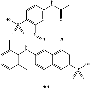 5-(5-アセチルアミノ-2-ソジオスルホフェニルアゾ)-4-ヒドロキシ-6-(2,6-ジメチルアニリノ)-2-ナフタレンスルホン酸ナトリウム 化学構造式