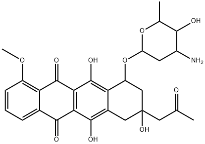 5,12-Naphthacenedione, 10-((3-amino-2,3,6-trideoxy-alpha-L-lyxo-hexopy ranosyl)oxy)-7,8,9,10-tetrahydro-6,8,11-trihydroxy-1-methoxy-8-(2-oxop ropyl)-, (8S-cis)- Structure