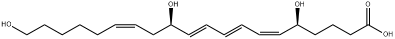 (5R,12S,6Z,8E,10E,14Z)-5,12,20-トリヒドロキシ-6,8,10,14-イコサテトラエン酸 化学構造式