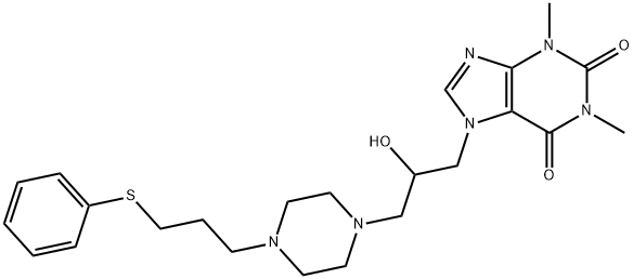 3,7-ジヒドロ-7-[2-ヒドロキシ-3-[4-[3-(フェニルチオ)プロピル]ピペラジン-1-イル]プロピル]-1,3-ジメチル-1H-プリン-2,6-ジオン 化学構造式
