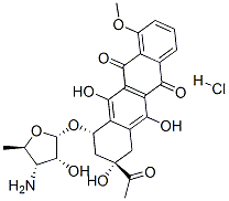 8-Acetyl-10-((3-amino-3,5-dideoxy-alpha-D-ribofuranosyl)oxy)-7,8,9,10- tetrahydro-6,8,11-trihydroxy-1-methoxy-5,12-naphthacenedione hydrochlo ride, (8S-cis)- 化学構造式