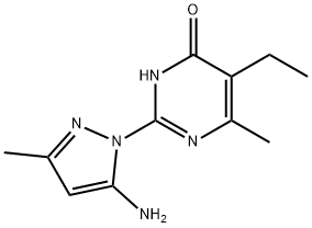 2-(5-Amino-3-methyl-1H-pyrazol-1-yl)-5-ethyl-6-methylpyrimidin-4(3H)-one Struktur