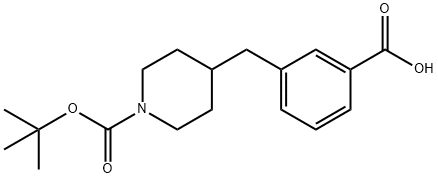 3-((1-(叔丁氧基羰基)哌啶-4-基)甲基)苯甲酸,799283-53-7,结构式